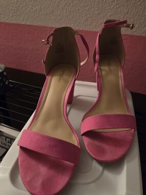 Suede Ankle-Strap Dress Sandals - Pink